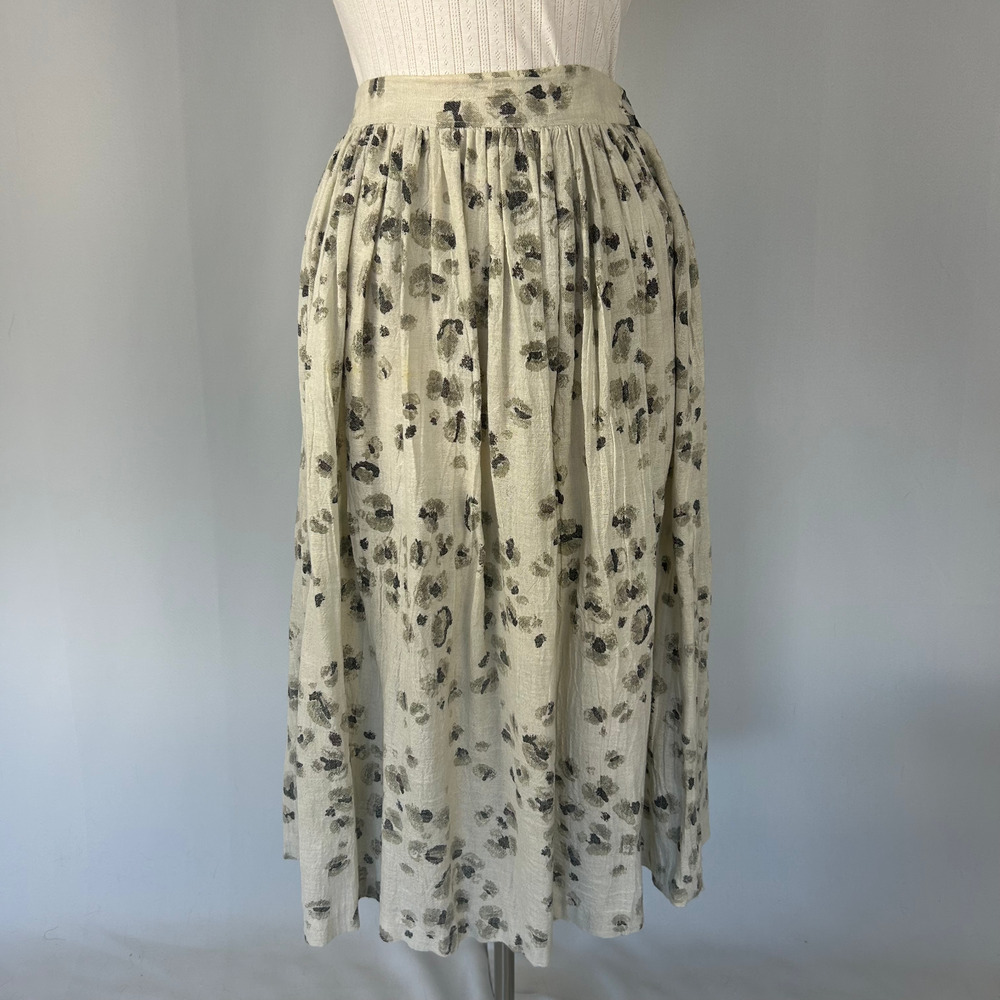 A Line Midi Skirt Size Medium Cream Beige Cheetah Spot Print Minimal Flowy Boho